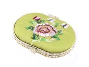 Unique Bargains Oval Shape Embroidered Flower Pattern Mini Pocket Makeup Cosmetic Mirror Yellow