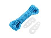 32.8Ft Nylon Household Fishing Camping Multipurpose Hanging Clothing Clothesline Rope w Hooks Blue