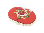 Unique Bargains Oval Shape Embroidered Flower Pattern Mini Pocket Makeup Cosmetic Mirror Red