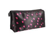 Unique Bargains Women Fuchsia Black Hearted Print Zip Closure Cosmetic Makeup Bag w Hand Strap