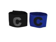 2 Pcs Blue Black Elastic Fabric Football Soccer Captain Arm Band with Letter C Printed
