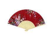 Unique Bargains Purple Floral Prints Hollow Bamboo Frame Dancing Hand Fan Red for Lady