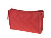 Unique Bargains Lady Red Stitching Rhombus Print Zippered Makeup Cosmetic Bag Holder