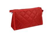 Unique Bargains Portable Small Red Rhombus Print Zipper Closure Sundry Cosmetic Makeup Kit Bag w Mirror