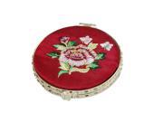 Unique Bargains Round Two double Embroider Dark Red Make up Mirror New