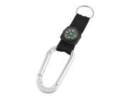 Black Silver Tone Spring Loaded Gate Key Holder Carabiner Clasp w Compass