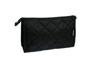 Unique Bargains Check Print Zip Up Make Up Black Cosmetic Pouch Bag w Mirror for Women