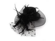 Unique Bargains Women Black Bowknot Feather Mesh Veil Hat Shaped Alligator Hair Clip