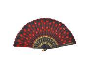 Unique Bargains Embroidered Floral Cloth Folding Hand Fan Red Black for Woman