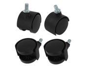 Furniture Black Plastic 8mm Thread Dia Double Wheel Rotary Swivel Caster 4 Pcs