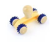 Unique Bargains Portable Wooden 4 Rolling Wheels Body Roller Massager Tool Blue