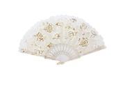 White Frame Transparent Organza Mounted Lace Rimmed Plastic Folding Fan
