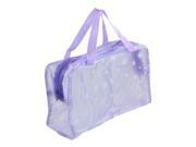 Unique Bargains Foldable Purple Flower Print Clear Zipper Meshy Bathroom Shower Wash Bag