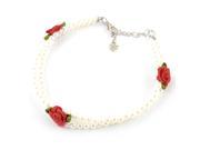 Unique Bargains Pet Dog Matal Lobster Clasp Dual Row White Plastic Beads Necklace Chain Collar