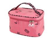 Lady Plastic Crystal Accent Bag Print Storage Case Cosmetic Makeup Bag Pink Black