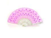 Unique Bargains Purple Sequins Embroidered Flower Emboss Folding Hand Fan Pink White for Women