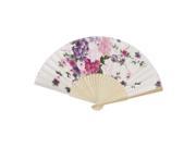 Purple Peony Printed Bamboo Frame Dancing Hand Fans White for Ladies