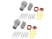 Unique Bargains 2 Kits Wire Connector Plug 3 Pins Waterproof Weather Proof Electrical Car Gray