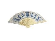 Unique Bargains White Cloth Bamboo Frame Chinese Folk Art Hand Fan for Women