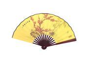 Unique Bargains Manual Yellow Fabric Bamboo Floral Printed Portable Foldable Pocket Hand Fan