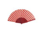 Unique Bargains White Dot Pattern Foldaway Red Cooling Hand Fan for Ladies