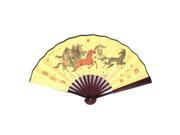 10 Unisex Dancing Horses Pattern Foldable Wood Handle Yellow Fabric Folding Fan