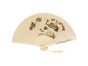 Unique Bargains Chinese Tradition Cranes Pines Pattern Foldable Wooden Hand Fan