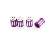 4 Pcs Lovely Smiling Face Car Tyre Valve Caps Purple Silver Tone