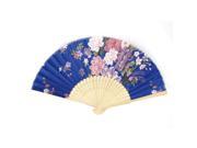 Unique Bargains Assorted Color Peony Printed Bamboo Frame Dancing Hand Fan Blue for Lady