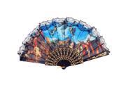 Unique Bargains Lady Golden Tone Leaves Plastic Ribs Lace Rims Decor Foldway Fan