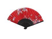 37cm Hollow Out Frame Flower Print Folding Hand Fan Dark Red for Dancing Party