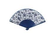 White Blue Butterfly Printed Blade Bamboo Frame Folding Hand Fan