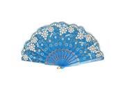 Unique Bargains Chinese Style Bling Flower Pattern Dance Summer Cooler Folding Hand Fan Blue