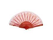 Unique Bargains Red Frame See Through Organza Mounted Lace Rimmed Plastic Folding Fan