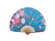 Unique Bargains Wedding Party Decor Bamboo Ribs Blooming Flower Printed Folding Hand Fan Teal