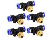 Unique Bargains Pneumatic 8mm to 9mm Male Thread Tee Shape One Touch Quick Fitting Coupler 5pcs