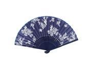 Unique Bargains Chrysanthemum Pattern Handheld Folding Hand Fan Outdoor Dark Blue