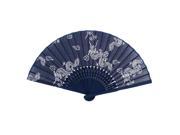 Unique Bargains Bamboo Ribs Dragon Pattern Chinese Minority Fabric Foldable Craft Hand Fan Blue