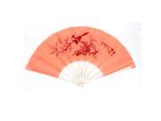 Unique Bargains Plum Flower Birds Pattern Plastic Frame Nylon Cloth Folding Hand Fan Orange Pink