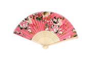 Multicolors Flowers Print Bamboo Ribs Foldable Mini Hand Fan Pink
