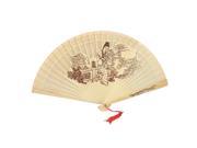 Portable Two Beauties Wood Fragrant Folding Fan w Red Tassel