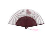 Unique Bargains Flowers Pattern Fuchsia Tassels Decor Hollow Out Bamboo Ribs Folding Hand Fan