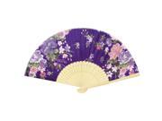 Pink Floral Prints Hollow Bamboo Frame Dancing Hand Fan Purple for Lady