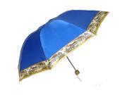 Unique Bargains Unique Bargains Outdoor Handy Foldable Blue Nylon Western Town Print Rain Sun Umbrella