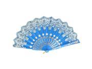 Unique Bargains Chinese Style Wedding Party Dancing Floral Printed Hand Held Fan Sky Blue