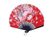 Multicolors Flowers Print Bamboo Handle Folded Hand Fan for Lady