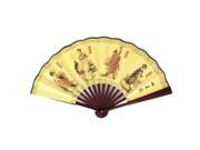 Unique Bargains Women Men Dancing Chinese Traditional Portable Foldable Hand Fan Yellow