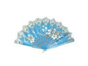 Unique Bargains Chinese Style Wedding Party Dancing Floral Pattern Hand Held Fan Sky Blue