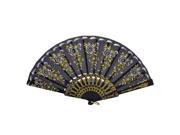 Floral Printed Black Nylon Cloth Plastic Frame Chinese Hand Fan
