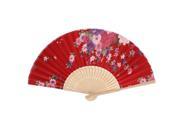 Chinese Style Flower Pattern Summer Dancing Fabric Folding Held Hand Fan Red